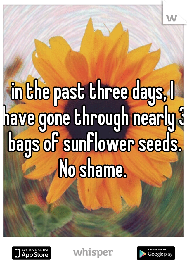 in the past three days, I have gone through nearly 3 bags of sunflower seeds. No shame. 