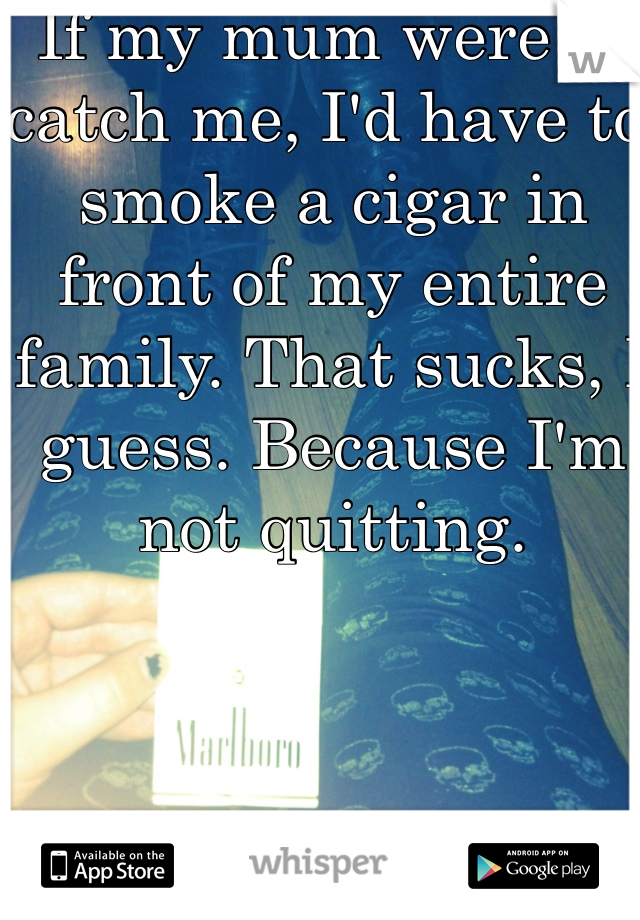 If my mum were to catch me, I'd have to smoke a cigar in front of my entire family. That sucks, I guess. Because I'm not quitting.