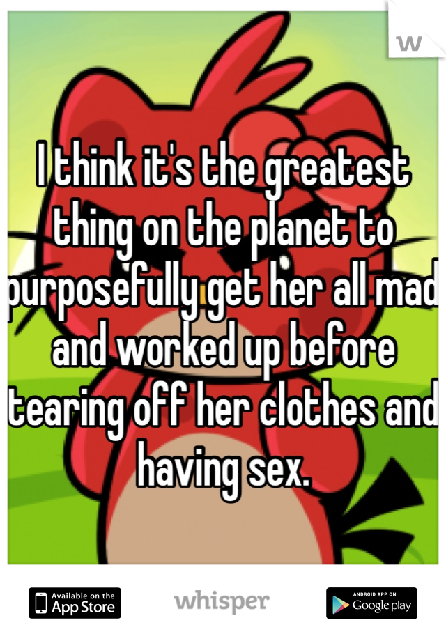 I think it's the greatest thing on the planet to purposefully get her all mad and worked up before tearing off her clothes and having sex.