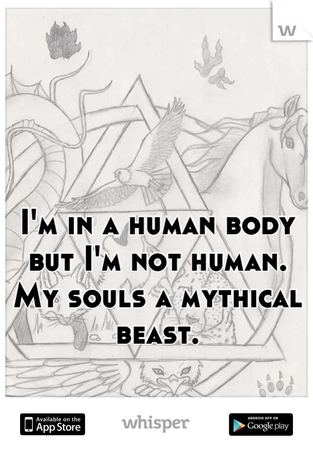 


I'm in a human body but I'm not human. My souls a mythical beast.