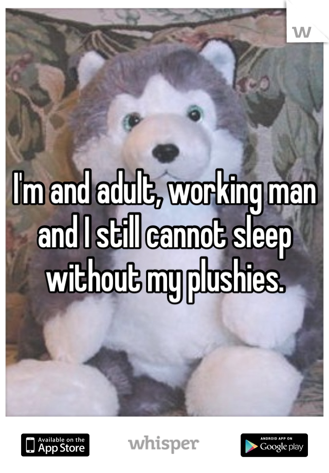 I'm and adult, working man and I still cannot sleep without my plushies.