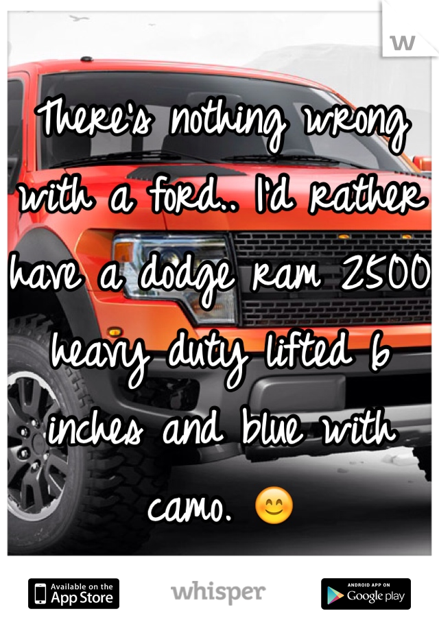 There's nothing wrong with a ford.. I'd rather have a dodge ram 2500 heavy duty lifted 6 inches and blue with camo. 😊