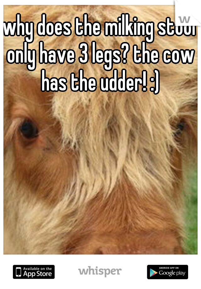 why does the milking stool only have 3 legs? the cow has the udder! :)
