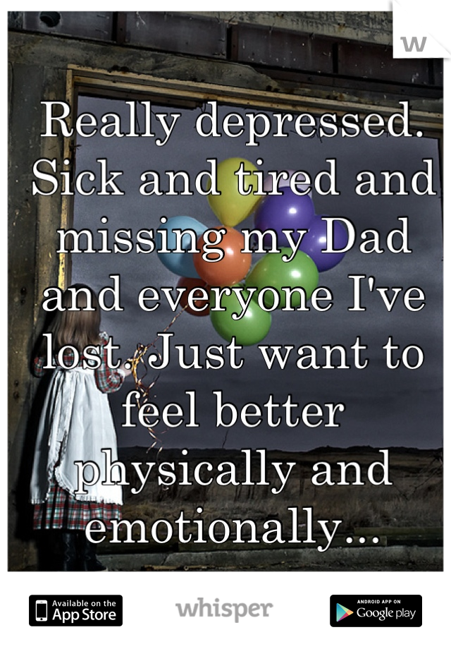 
Really depressed. Sick and tired and missing my Dad and everyone I've lost. Just want to feel better physically and emotionally...