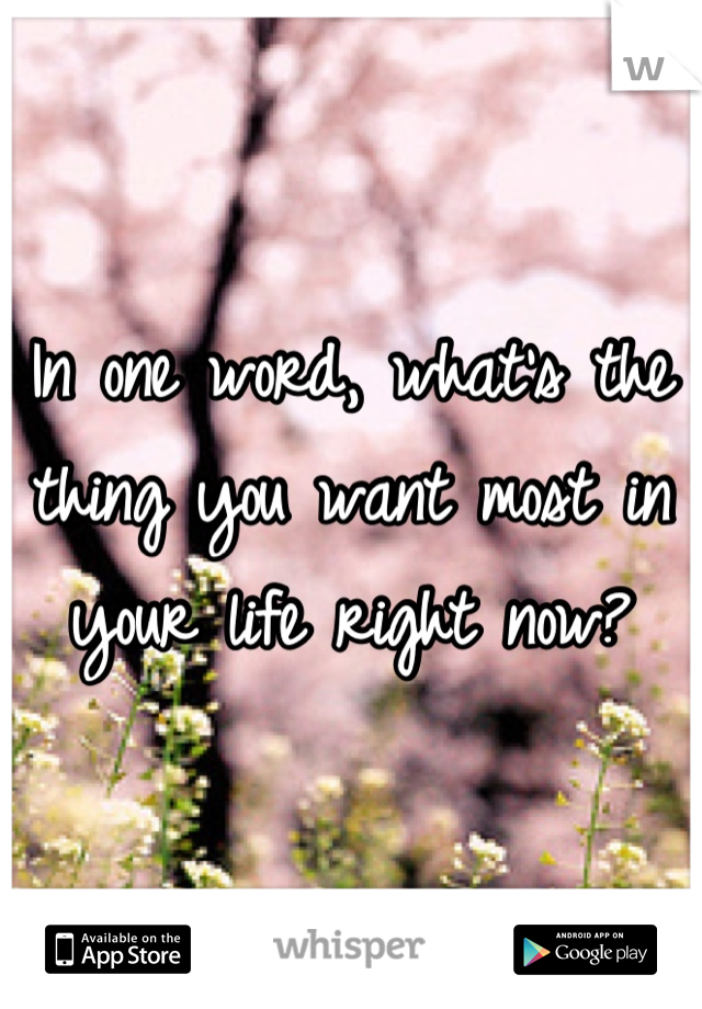 In one word, what's the thing you want most in your life right now?