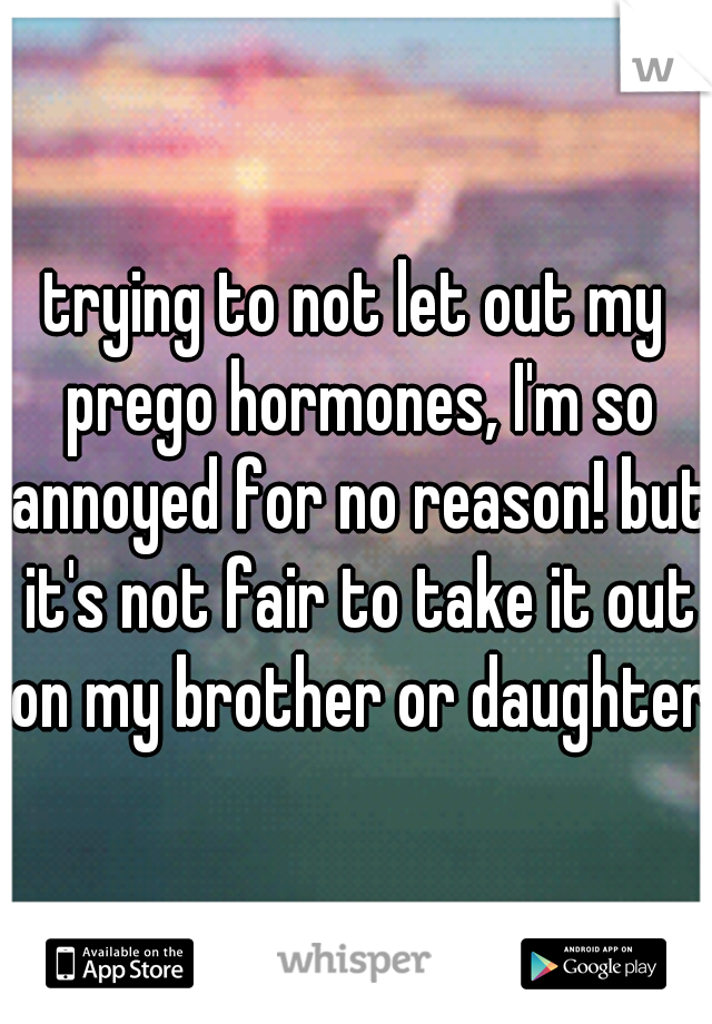 trying to not let out my prego hormones, I'm so annoyed for no reason! but it's not fair to take it out on my brother or daughter 