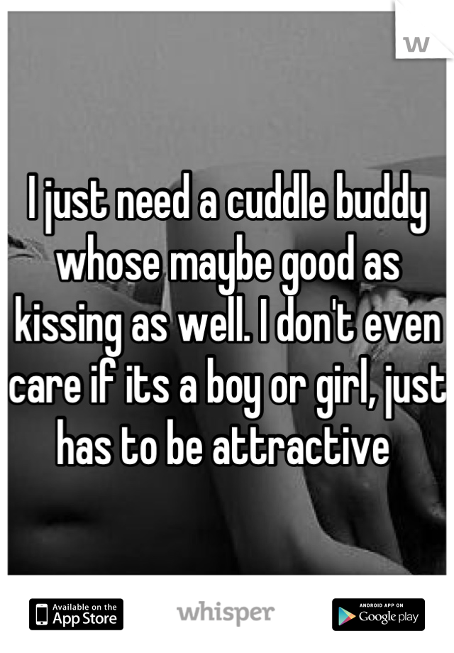 I just need a cuddle buddy whose maybe good as kissing as well. I don't even care if its a boy or girl, just has to be attractive 