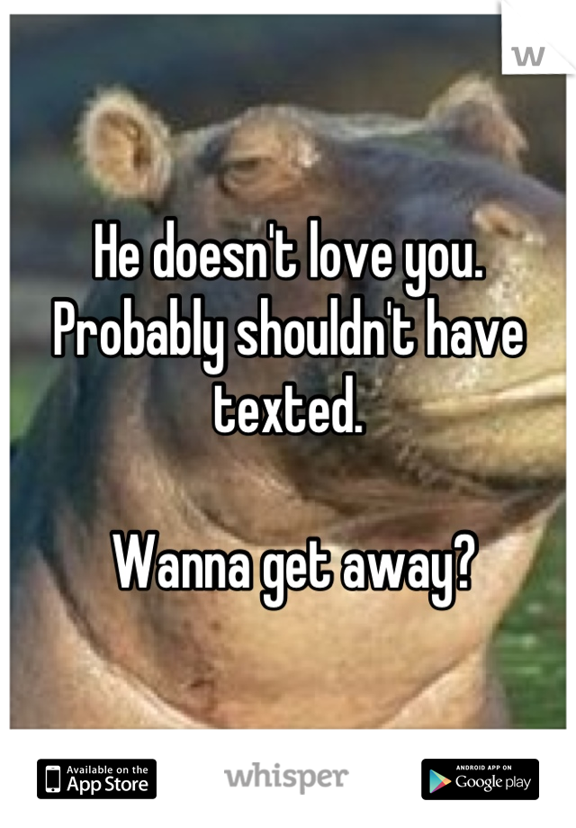 He doesn't love you. Probably shouldn't have texted.

 Wanna get away?