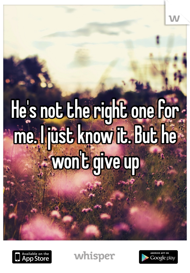 He's not the right one for me. I just know it. But he won't give up