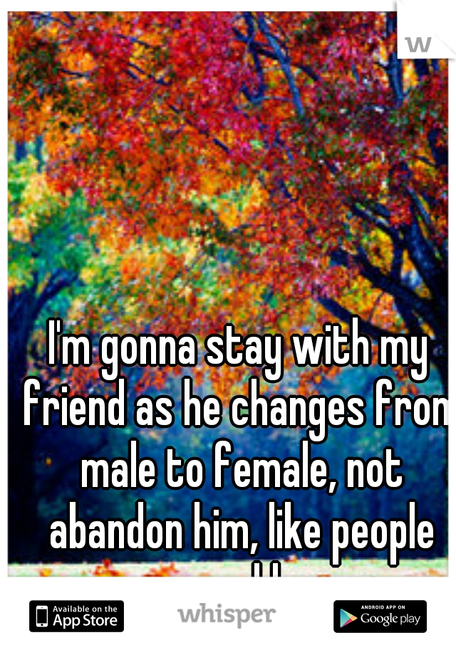 I'm gonna stay with my friend as he changes from male to female, not abandon him, like people could 