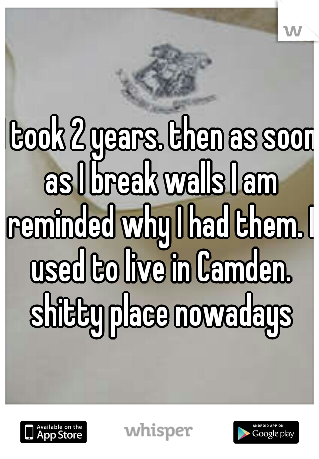 I took 2 years. then as soon as I break walls I am reminded why I had them. I used to live in Camden. shitty place nowadays