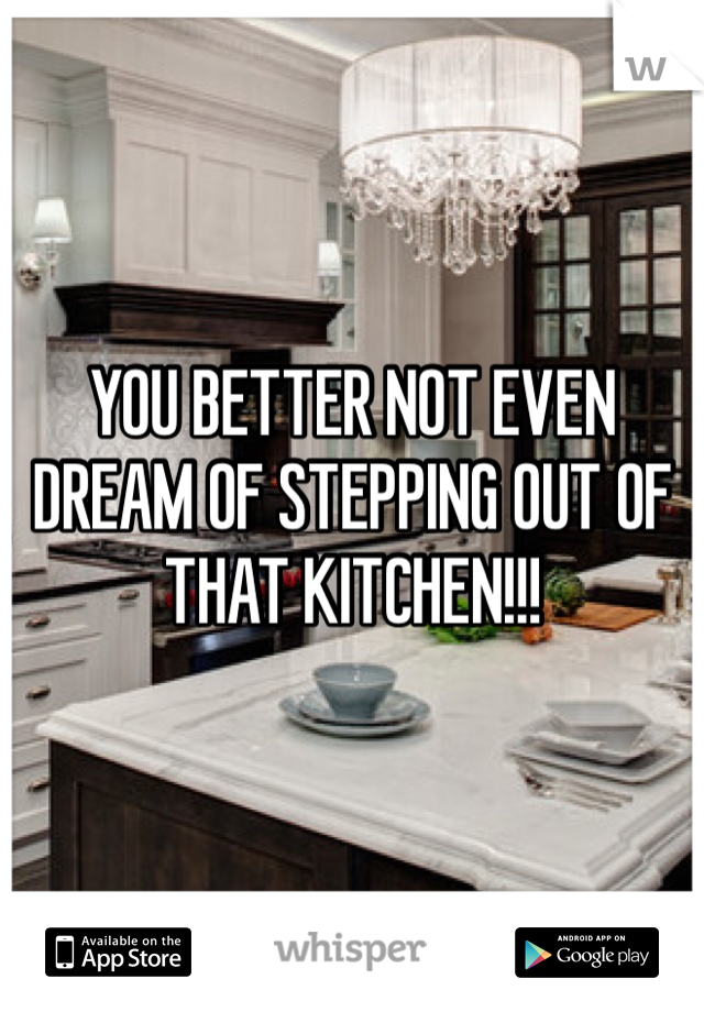 YOU BETTER NOT EVEN DREAM OF STEPPING OUT OF THAT KITCHEN!!!