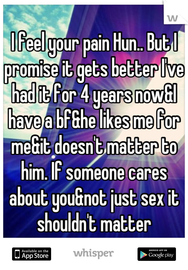 I feel your pain Hun.. But I promise it gets better I've had it for 4 years now&I have a bf&he likes me for me&it doesn't matter to him. If someone cares about you&not just sex it shouldn't matter