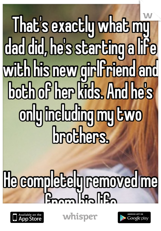That's exactly what my dad did, he's starting a life with his new girlfriend and both of her kids. And he's only including my two brothers. 

He completely removed me from his life