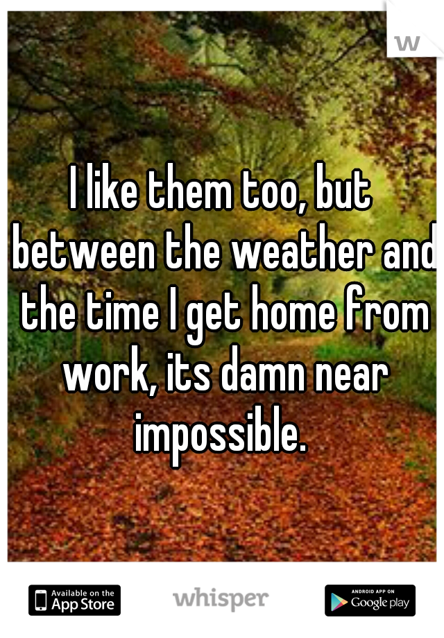I like them too, but between the weather and the time I get home from work, its damn near impossible. 