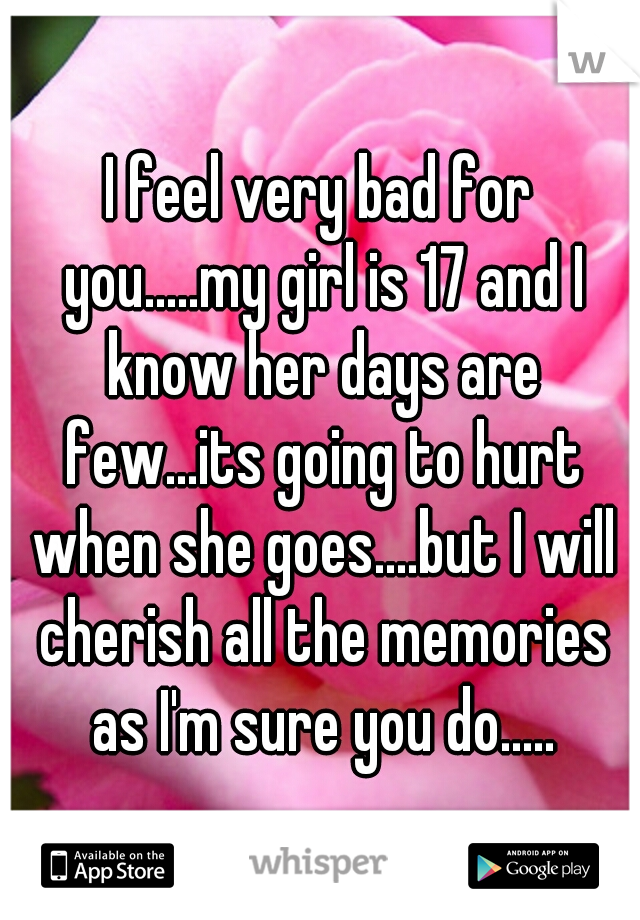 I feel very bad for you.....my girl is 17 and I know her days are few...its going to hurt when she goes....but I will cherish all the memories as I'm sure you do.....