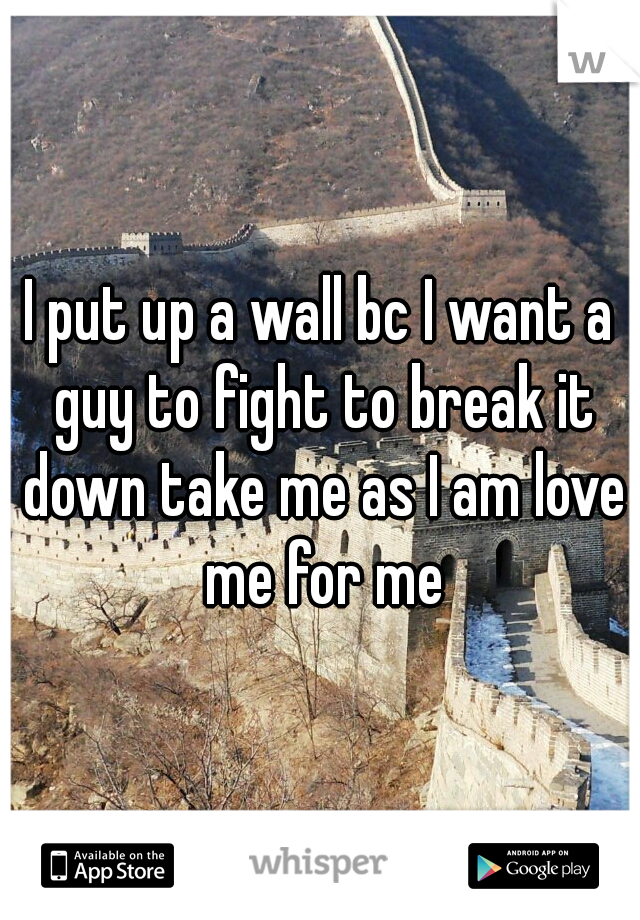 I put up a wall bc I want a guy to fight to break it down take me as I am love me for me