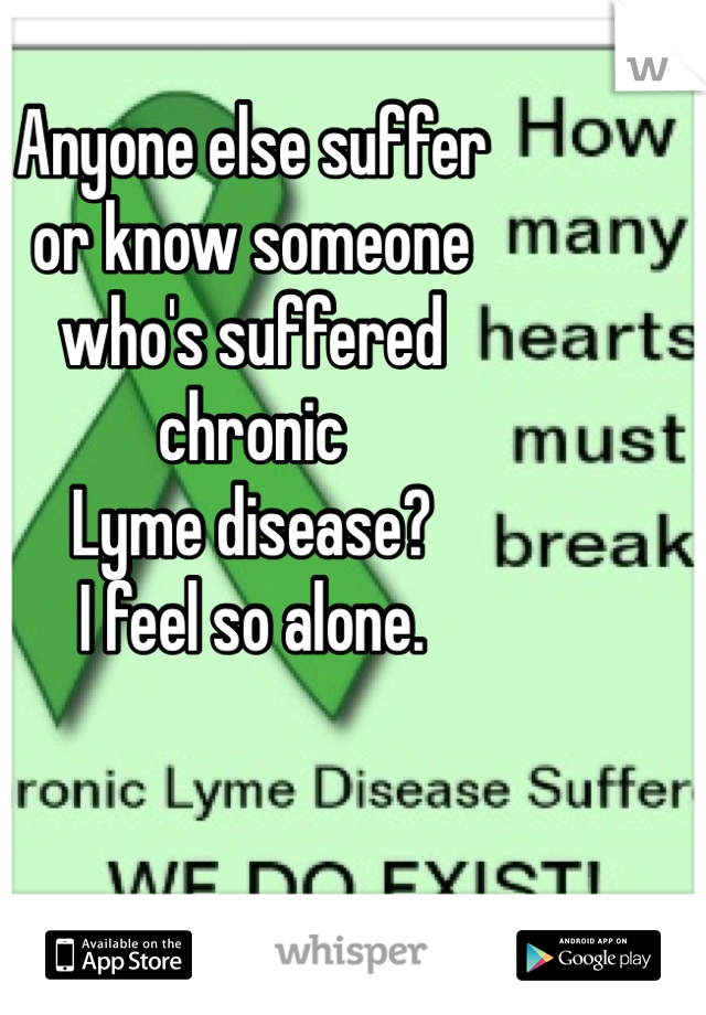 Anyone else suffer 
or know someone 
who's suffered 
chronic 
Lyme disease? 
I feel so alone.
