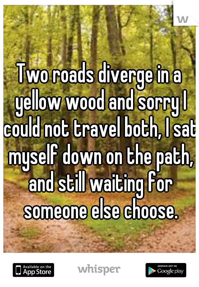 Two roads diverge in a yellow wood and sorry I could not travel both, I sat myself down on the path, and still waiting for someone else choose.