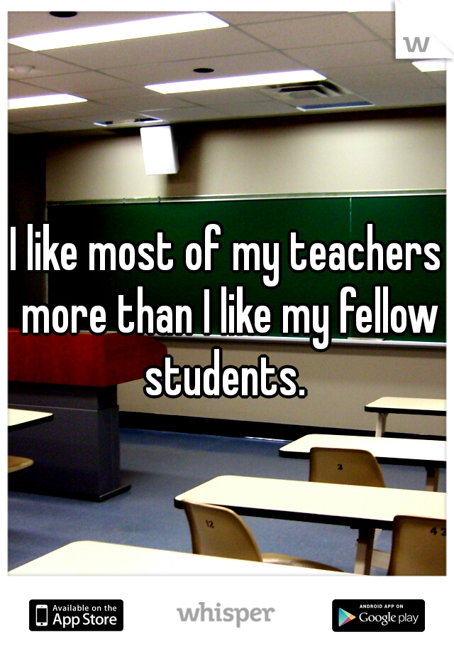 I like most of my teachers more than I like my fellow students. 