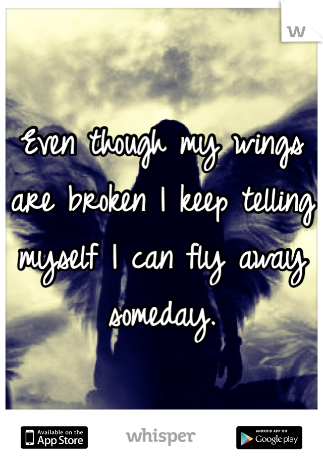 Even though my wings are broken I keep telling myself I can fly away someday. 