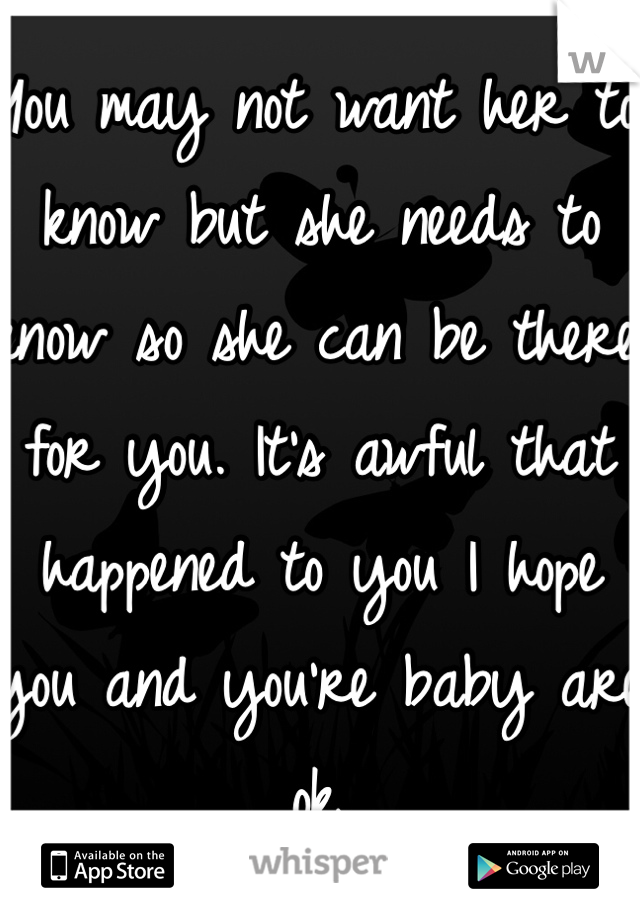 You may not want her to know but she needs to know so she can be there for you. It's awful that happened to you I hope you and you're baby are ok. 
