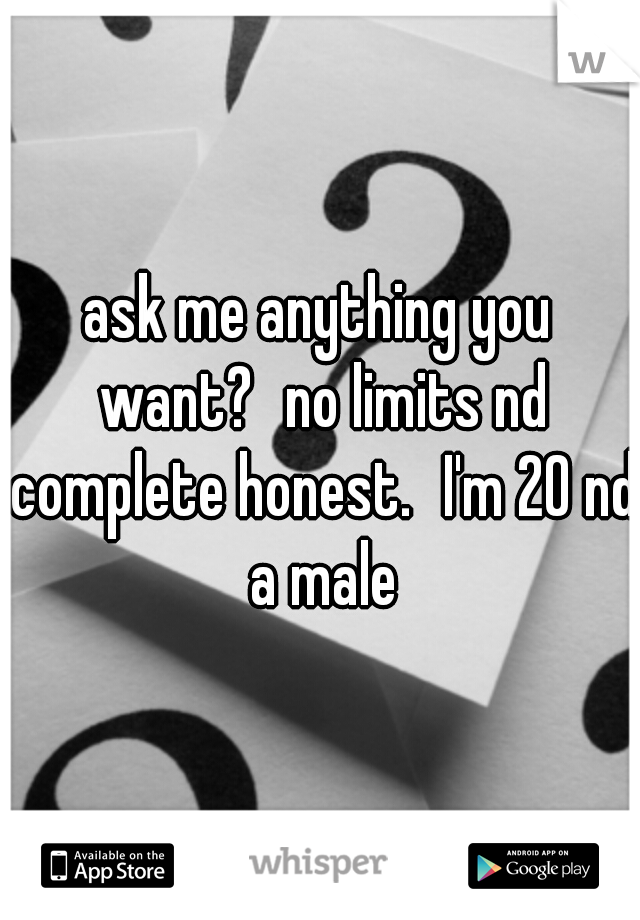 ask me anything you want?
no limits nd complete honest.
I'm 20 nd a male