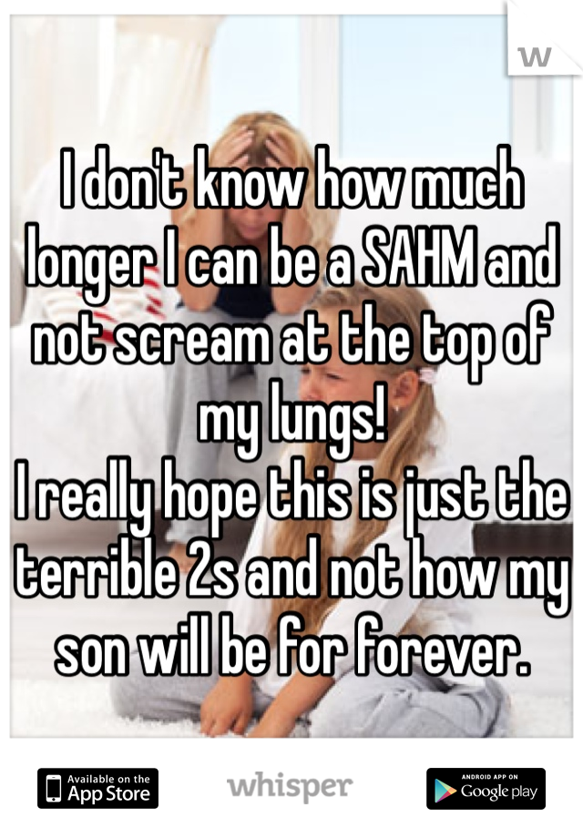 I don't know how much longer I can be a SAHM and not scream at the top of my lungs! 
I really hope this is just the terrible 2s and not how my son will be for forever. 