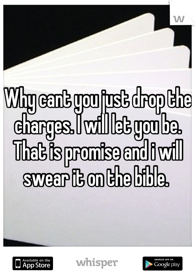 Why cant you just drop the charges. I will let you be. That is promise and i will swear it on the bible. 