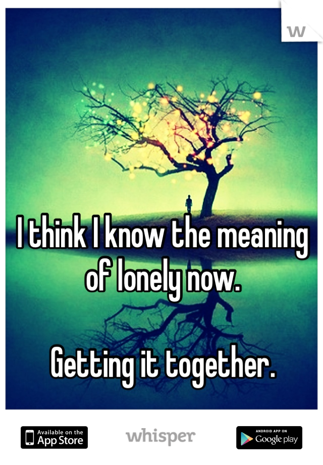 I think I know the meaning of lonely now.

Getting it together.