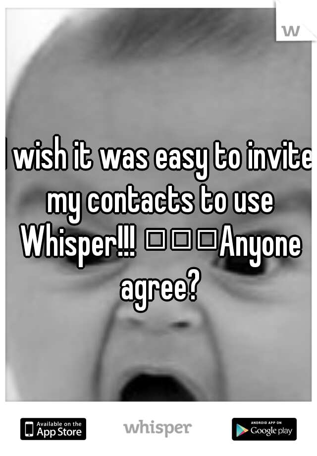 I wish it was easy to invite my contacts to use Whisper!!! 


Anyone agree?