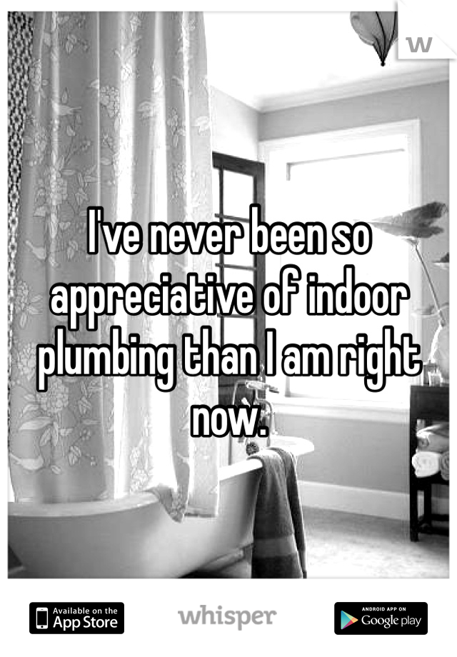 I've never been so appreciative of indoor plumbing than I am right now.