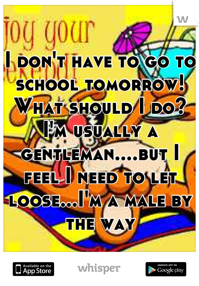 I don't have to go to school tomorrow! What should I do? I'm usually a gentleman....but I feel I need to let loose...I'm a male by the way