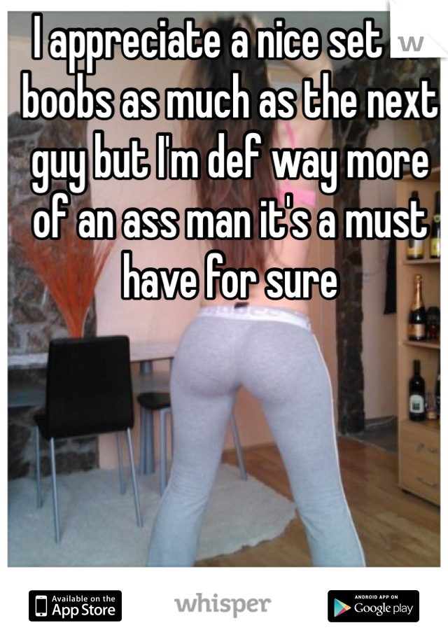 I appreciate a nice set of boobs as much as the next guy but I'm def way more of an ass man it's a must have for sure 