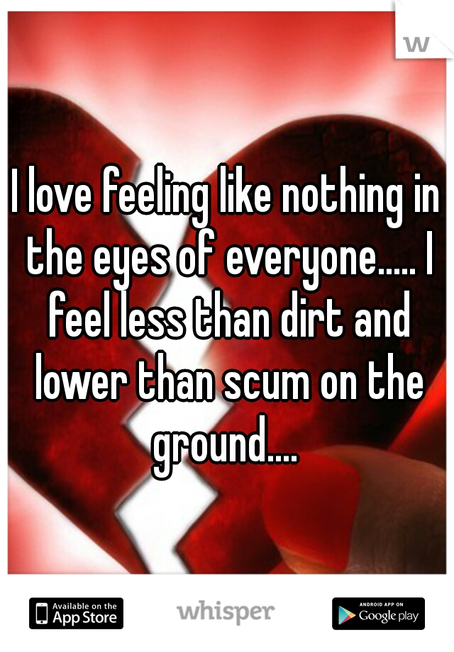 I love feeling like nothing in the eyes of everyone..... I feel less than dirt and lower than scum on the ground.... 