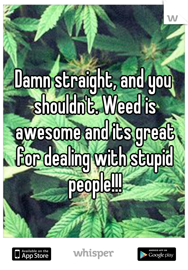 Damn straight, and you shouldn't. Weed is awesome and its great for dealing with stupid people!!!