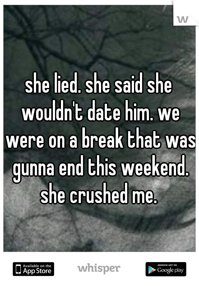 she lied. she said she wouldn't date him. we were on a break that was gunna end this weekend. she crushed me. 