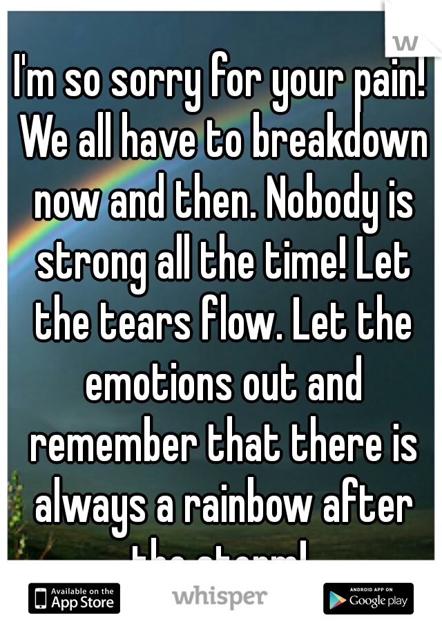 I'm so sorry for your pain! We all have to breakdown now and then. Nobody is strong all the time! Let the tears flow. Let the emotions out and remember that there is always a rainbow after the storm! 
