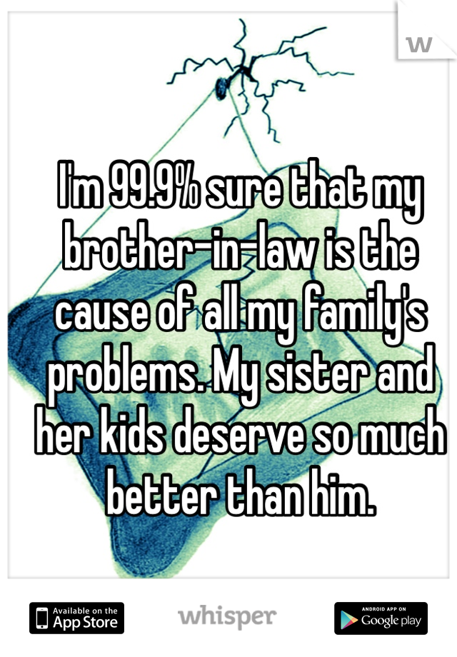 I'm 99.9% sure that my brother-in-law is the cause of all my family's problems. My sister and her kids deserve so much better than him. 