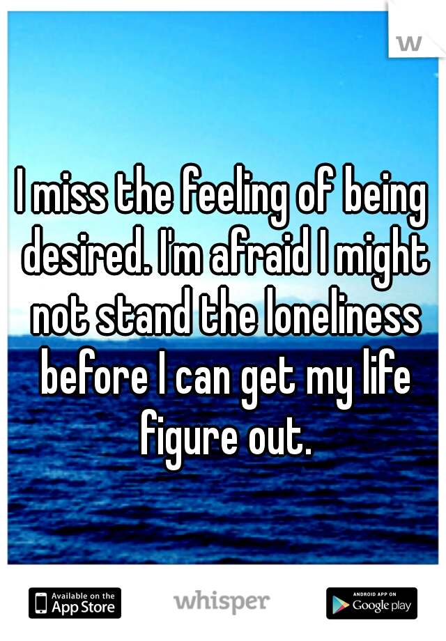 I miss the feeling of being desired. I'm afraid I might not stand the loneliness before I can get my life figure out.
