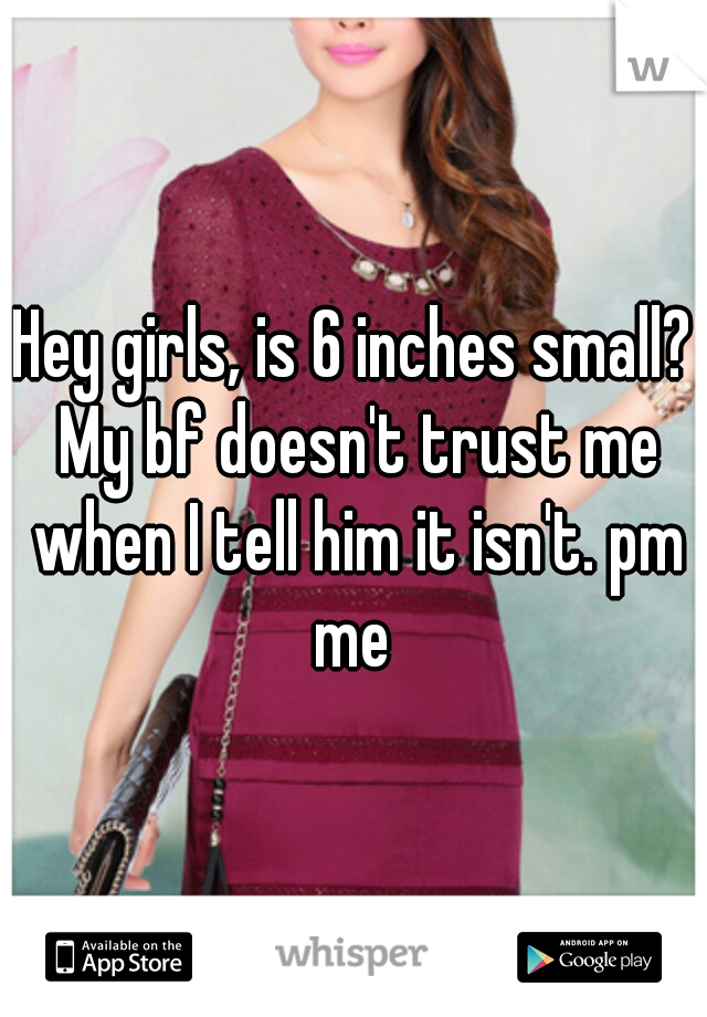 Hey girls, is 6 inches small? My bf doesn't trust me when I tell him it isn't. pm me 
