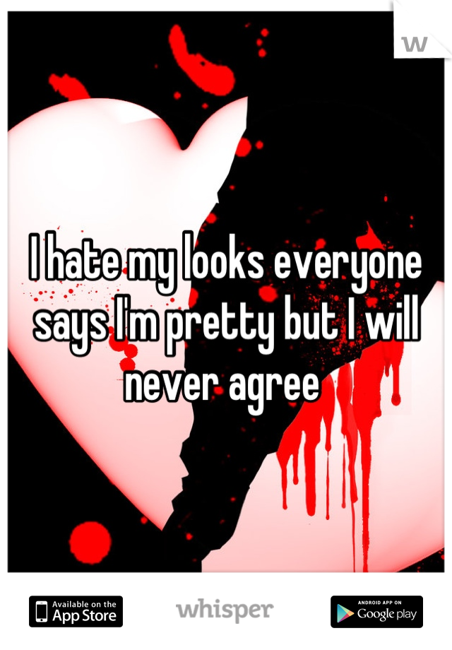 I hate my looks everyone says I'm pretty but I will never agree 