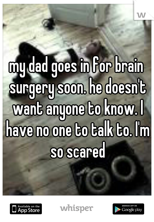 my dad goes in for brain surgery soon. he doesn't want anyone to know. I have no one to talk to. I'm so scared