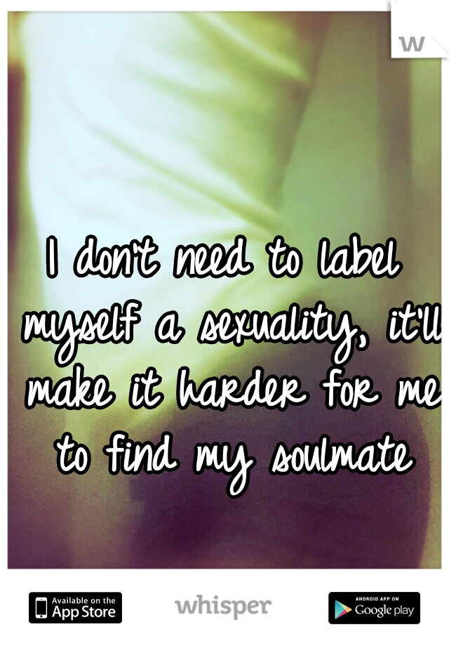 I don't need to label myself a sexuality, it'll make it harder for me to find my soulmate
