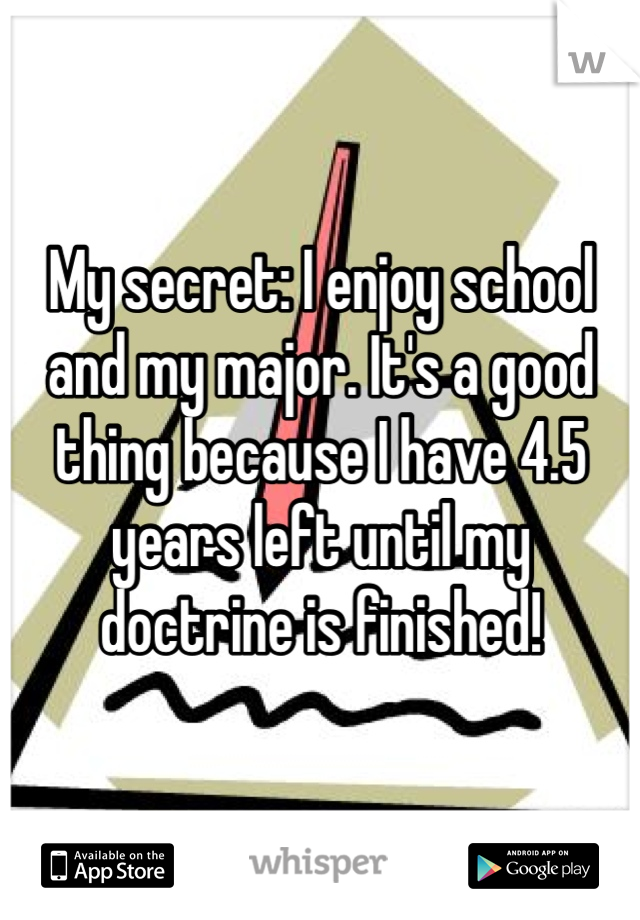 My secret: I enjoy school and my major. It's a good thing because I have 4.5 years left until my doctrine is finished! 