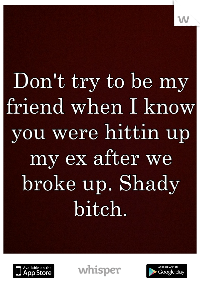 Don't try to be my friend when I know you were hittin up my ex after we broke up. Shady bitch.