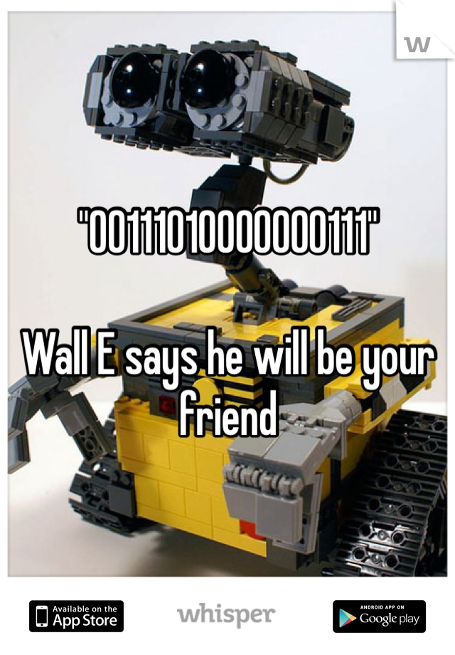 "00111010000000111"

Wall E says he will be your friend