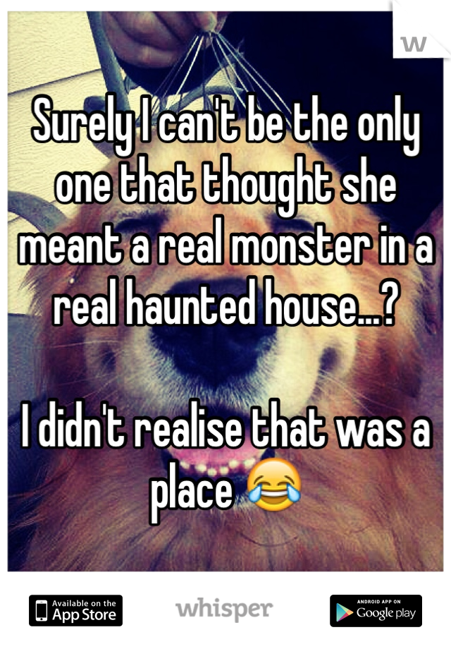Surely I can't be the only one that thought she meant a real monster in a real haunted house...?

I didn't realise that was a place 😂
