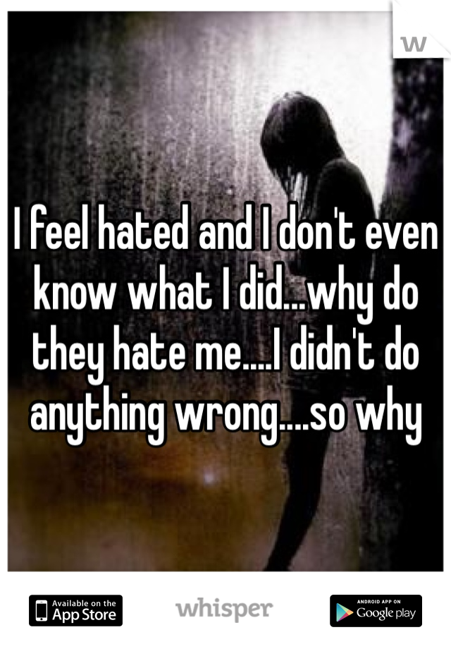 I feel hated and I don't even know what I did...why do they hate me....I didn't do anything wrong....so why 