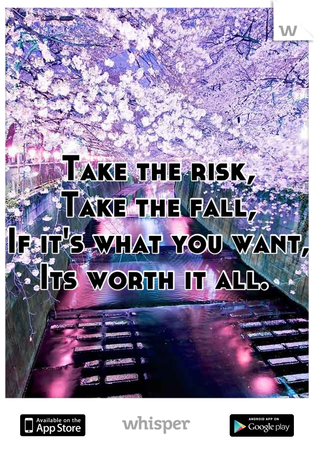 Take the risk, 
Take the fall,
If it's what you want,
Its worth it all. 